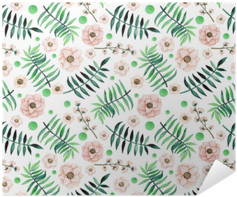 Watercolor Green Dots, Ferns And Light Flowers Poster - Watercolor Painting (400x400), Png Download