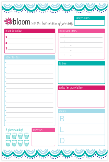 Bloom Daily Planners Teal Daily Planning System Pad (400x600), Png Download
