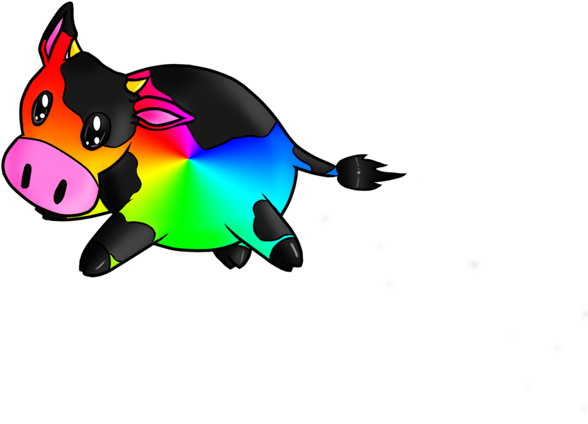 By Terrabird On Deviantart - Rainbow Cow Gif (900x653), Png Download