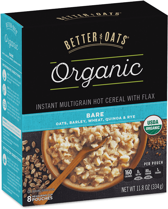 Better Oats Organic Bare Instant Oatmeal Box Image - Better Oats Organic (760x1019), Png Download
