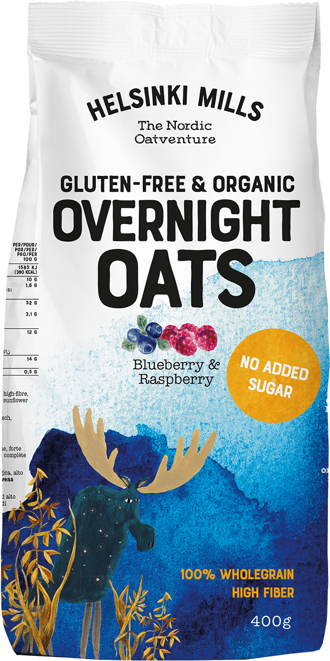 Gluten-free & Organic Overnight Oats Blueberry & Raspberry - Overnight Oats Helsinki Mills (708x1379), Png Download