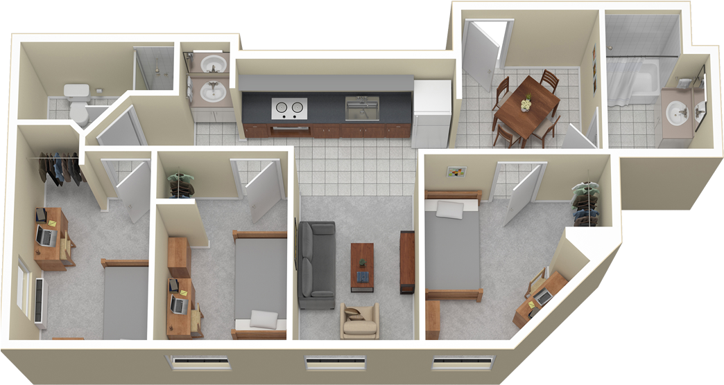 3br Floor Plan - Floor Plan (1049x587), Png Download