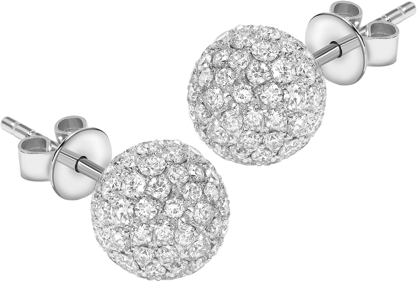 75ct F-vvs1 Round Pavé Set Diamond Ball Earrings In (2000x2000), Png Download