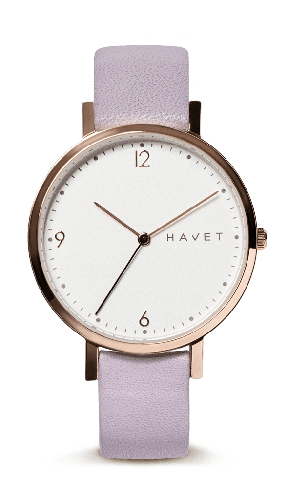 Oro Rosa Esfera Blanca Piel Malva - Analog Watch (735x1024), Png Download