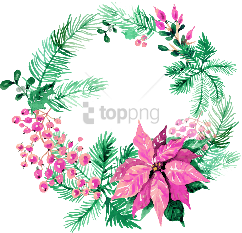 Free Png Download Watercolor Christmas Wreath Png Images - Watercolor Christmas Wreath Clipart (850x817), Png Download