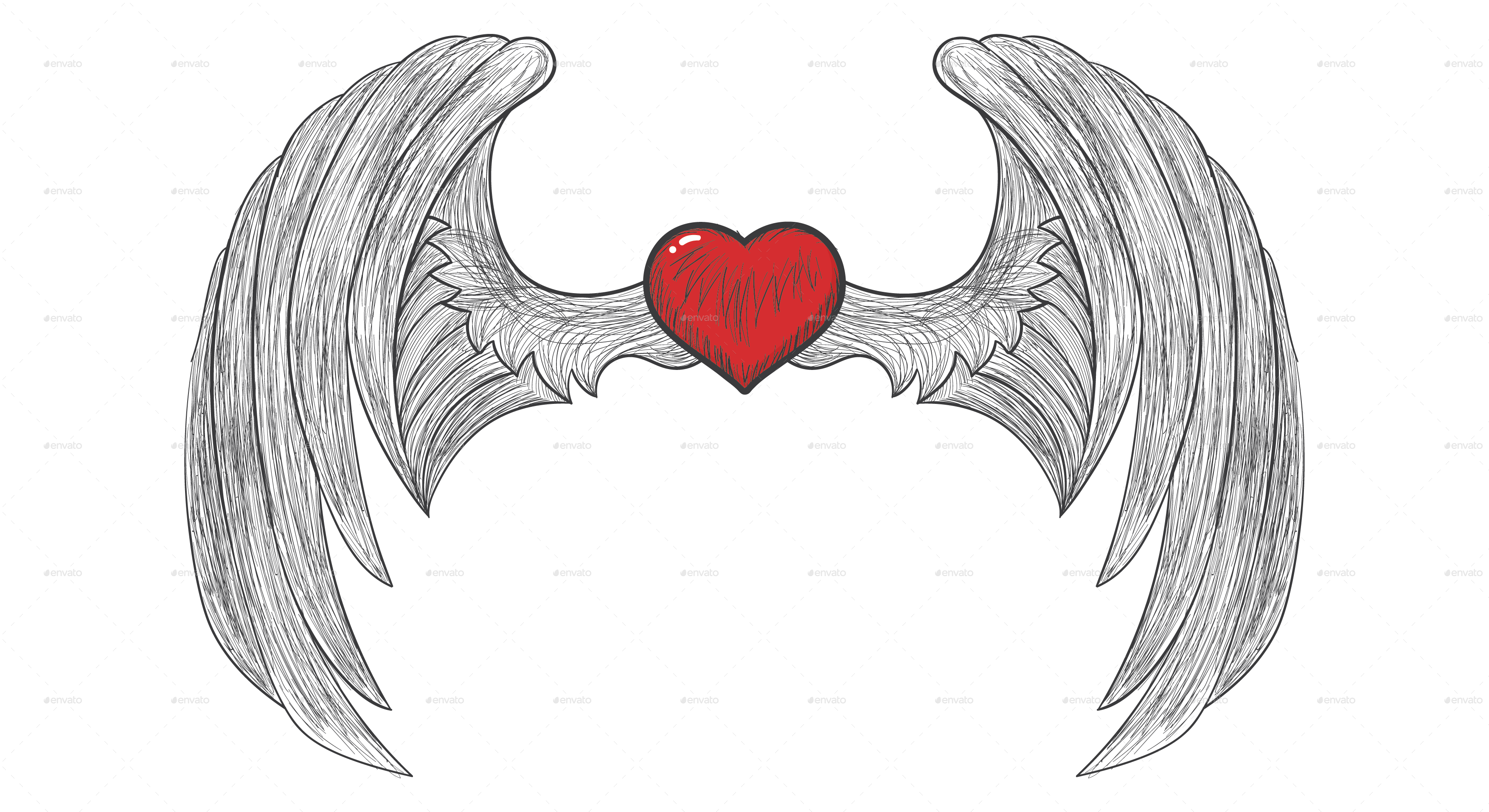 Png/wing Of Love-15 - Heart (3508x1914), Png Download