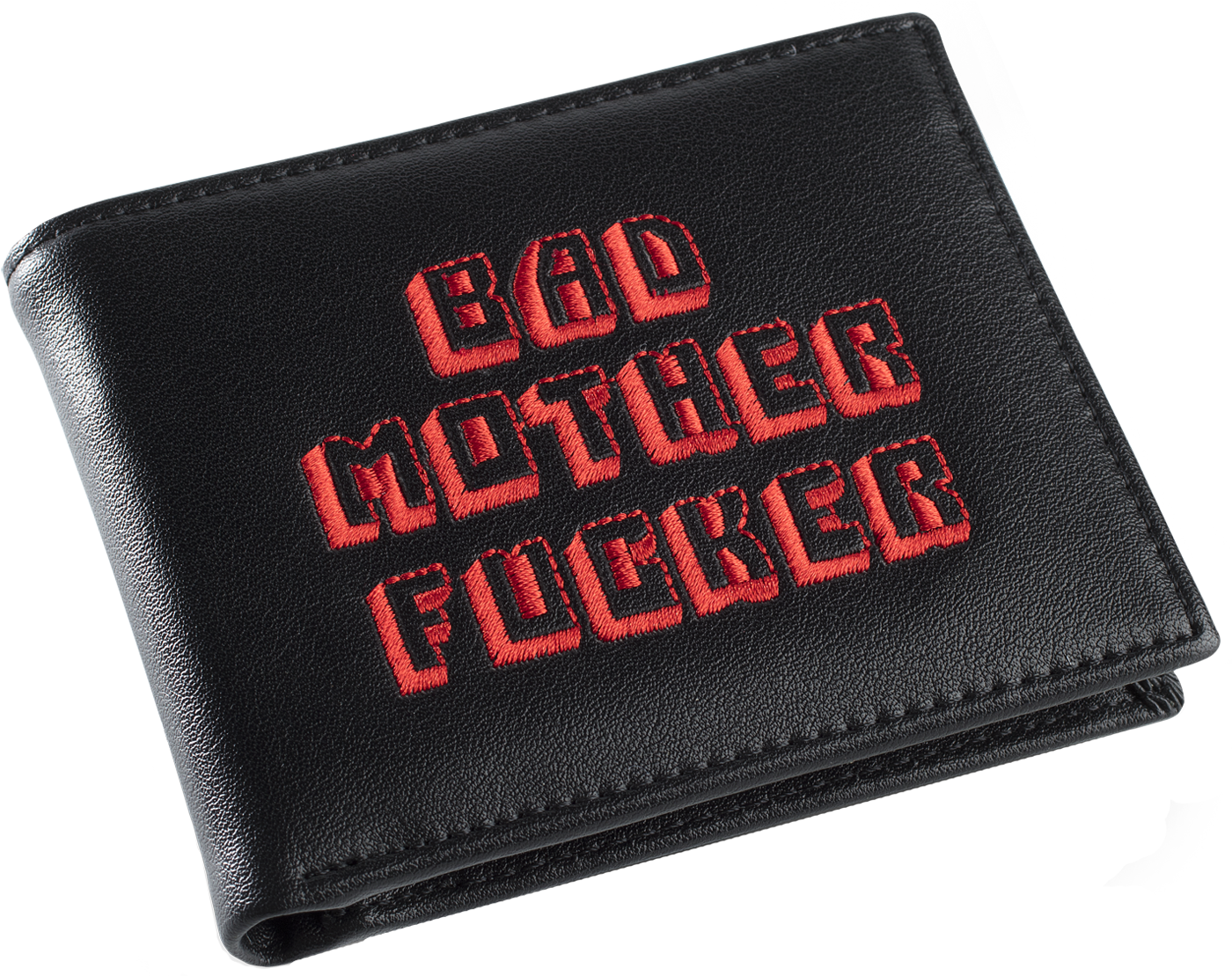 Black/red Embroidered Bad Mother Fucker Leather Wallet - Wallet (1410x1125), Png Download