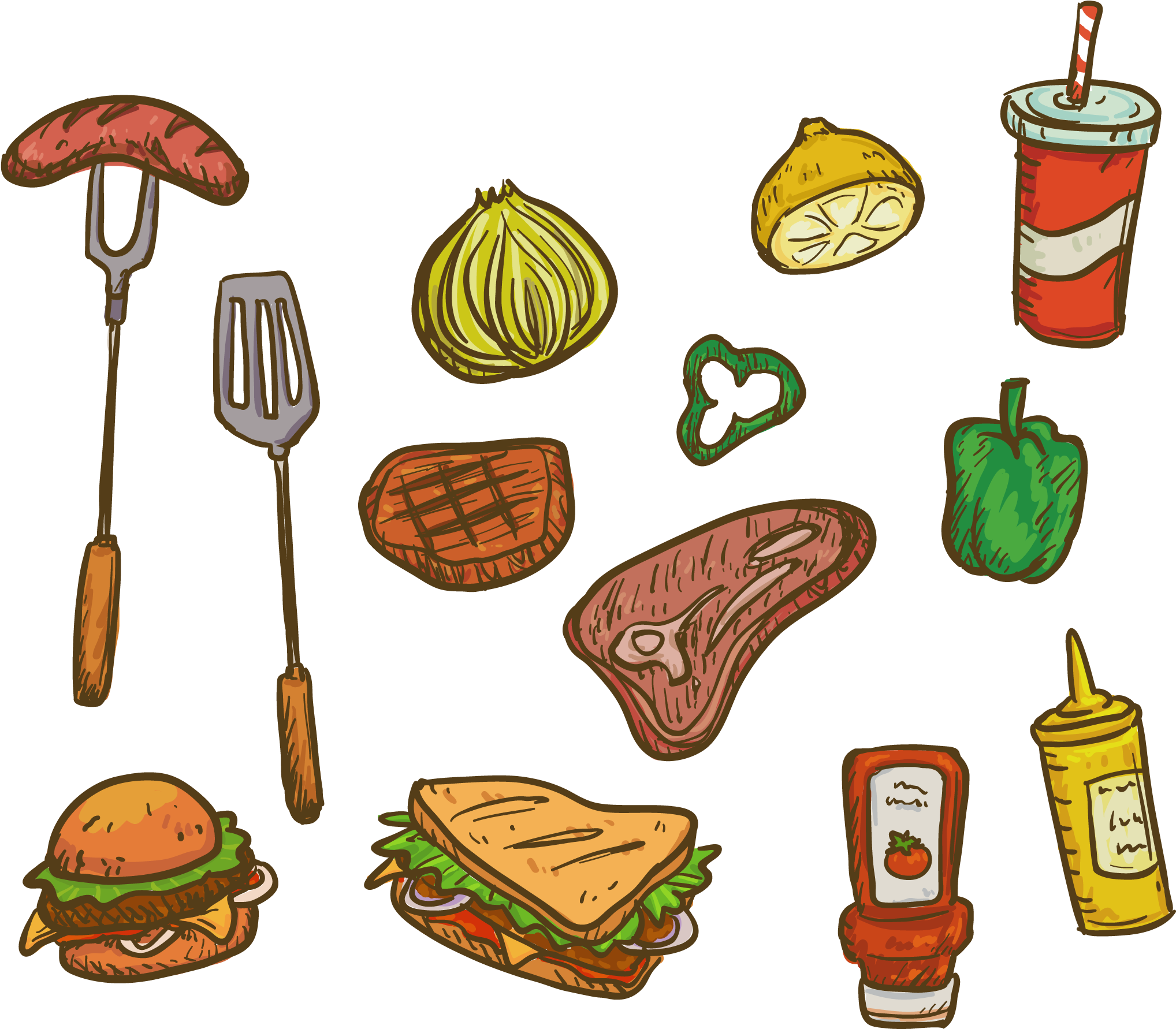 Barbecue Grill Picnic Food Euclidean Vector Computer - Picnic Food Transparent (2222x2222), Png Download