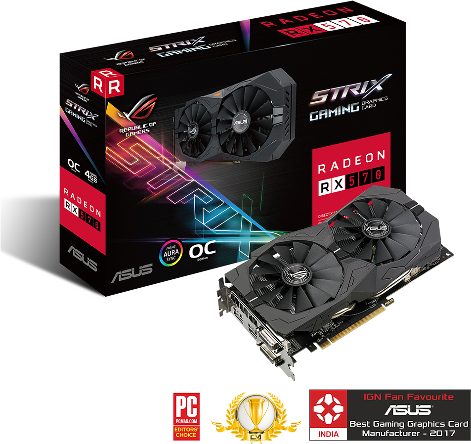 Asus Rog Strix Rx570 04g Gaming Oc Edition 4gb Graphic - Amd Radeon Rx 570 (1000x1000), Png Download
