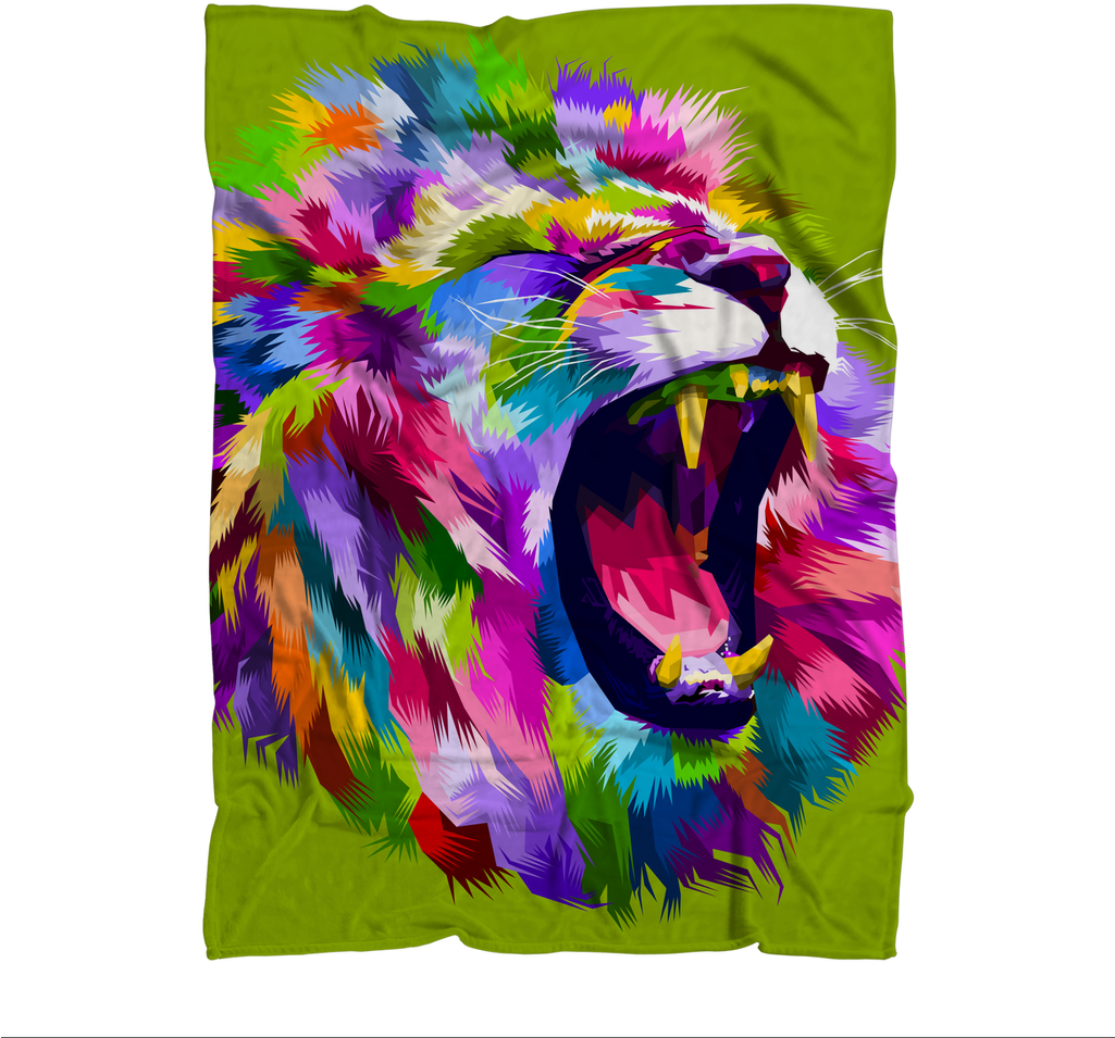 Colourful Roaring Lion Premium Sublimation Adult Blanket - Leão Bravo (1024x1024), Png Download