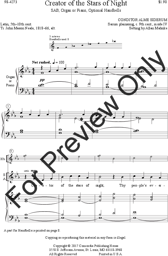 Creator Of The Stars Of Night Thumbnail - Sheet Music (816x1056), Png Download