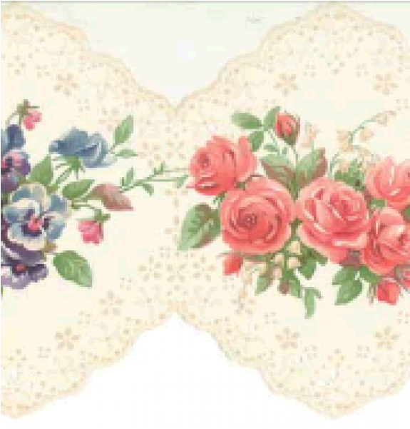 Cream Floral Scalloped Wallpaper Border - Garden Roses (900x600), Png Download