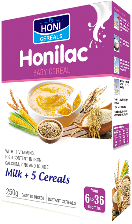 Honilac Baby Cereal With Milk And Five Cereals Flavors - Honilac Milk Cereal (564x812), Png Download