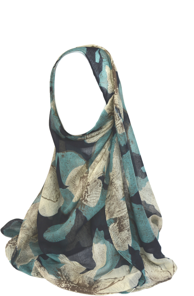 Large Black N Green Floral Print Hijab - Handbag (800x1200), Png Download