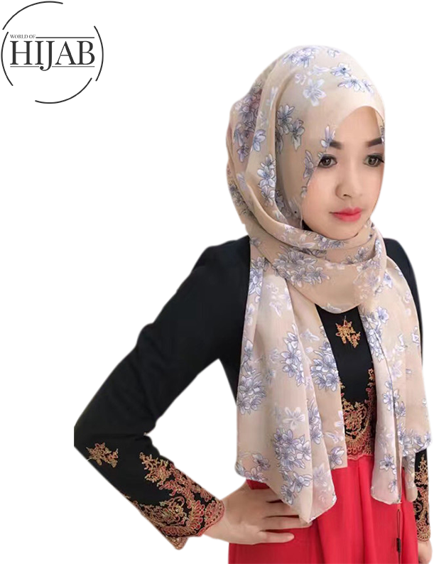 Muslim Summer Women Headband Scarf Printed Flower Chiffon - Headscarf (737x800), Png Download