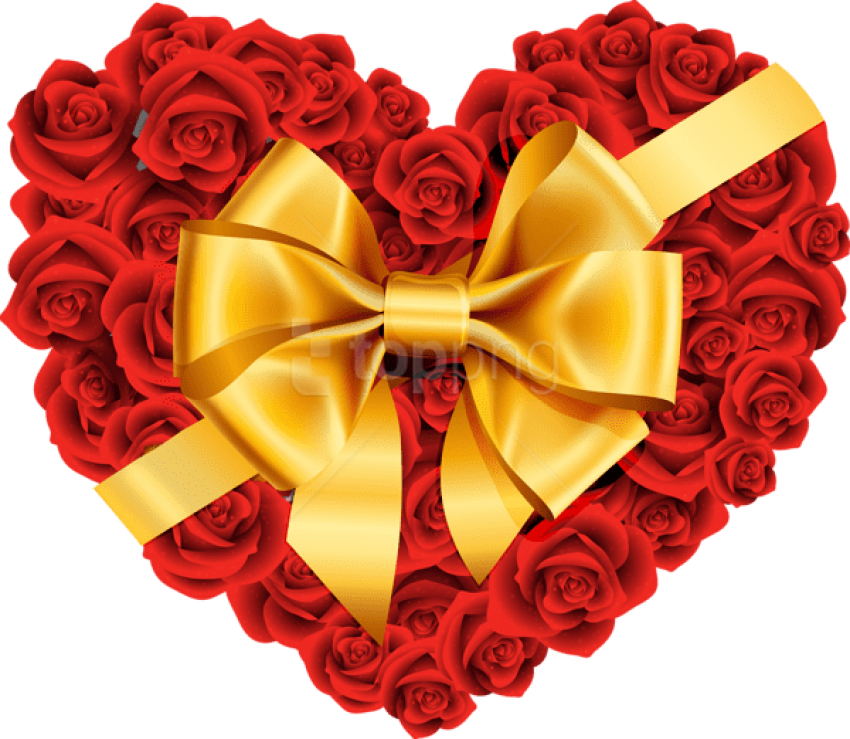 Free Png Large Rose Heart With Gold Bow Png Images - Heart Of Rose Png (850x739), Png Download
