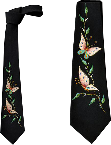 1960s Hand Painted Skinny Necktie Black Rayon Crepe - Cartoon (578x578), Png Download
