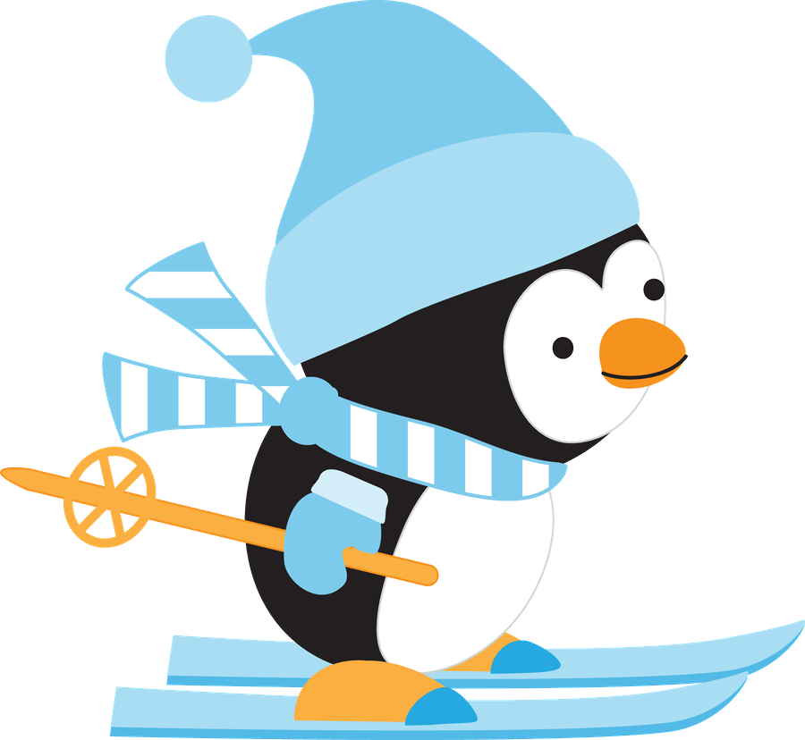 Minus Say Hello Clip Art Pinterest Christmas - Penguin Skiing Clip Art (900x828), Png Download