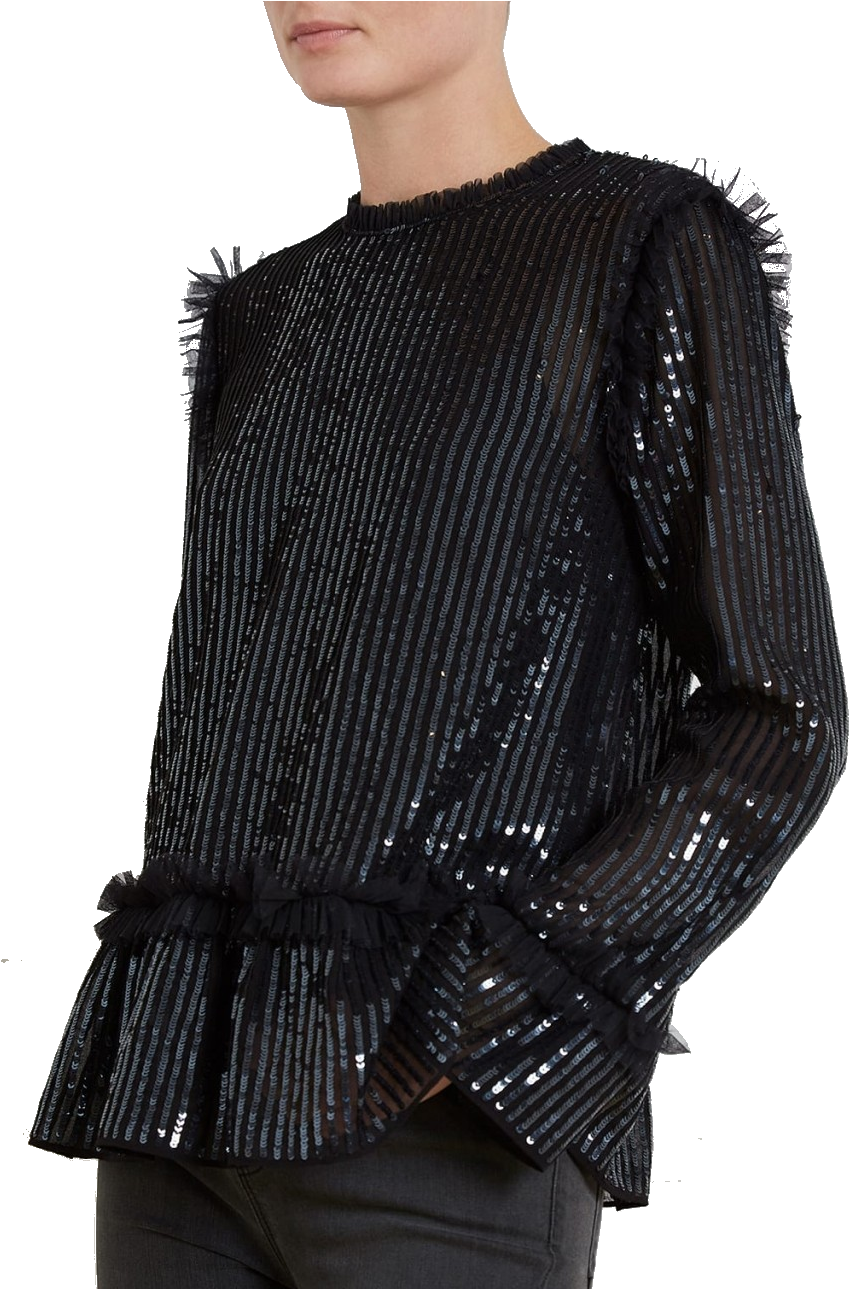 Thread Black Sequin Top - Blouse (899x1288), Png Download