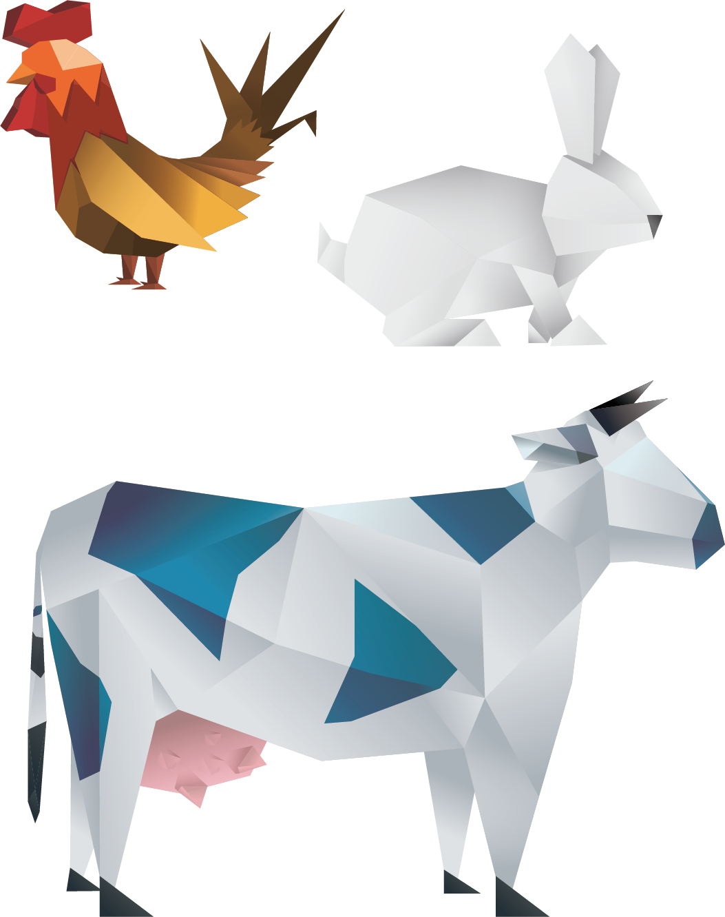 Picture Black And White Stock Dairy Cattle Cows Bunny - Geometric Farm Animal Icons (1053x1331), Png Download