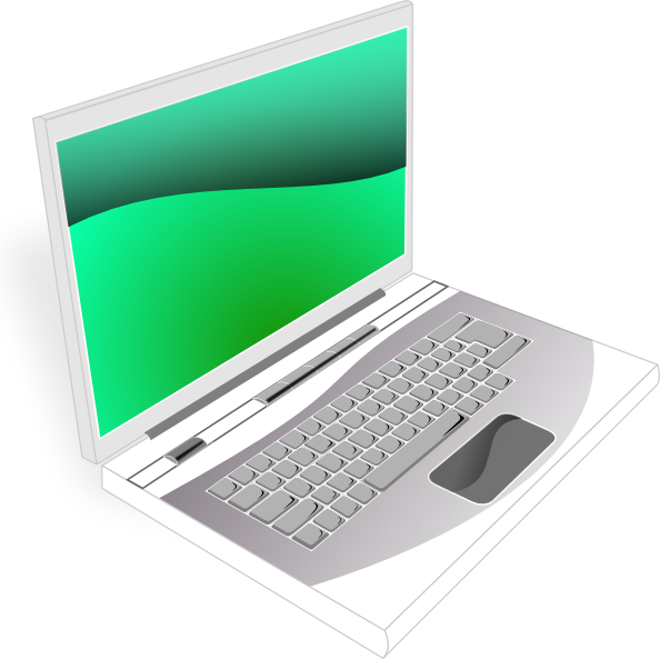Laptop White Green Image - Laptop Cartoon Picture Png (594x593), Png Download
