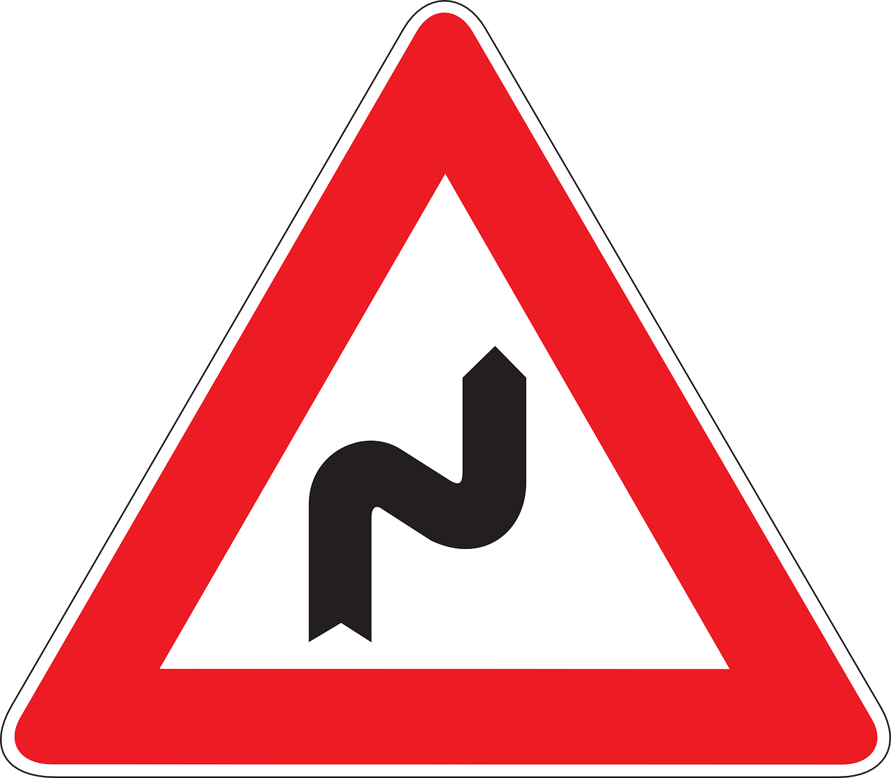 Warning Bends Drive - Road Signs Narrow Bridge (1280x1118), Png Download