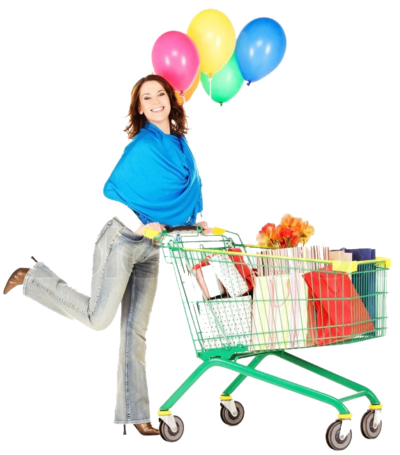 Even Our Clients Are Happy With Our Work - Woman With Shopping Cart Png (574x652), Png Download