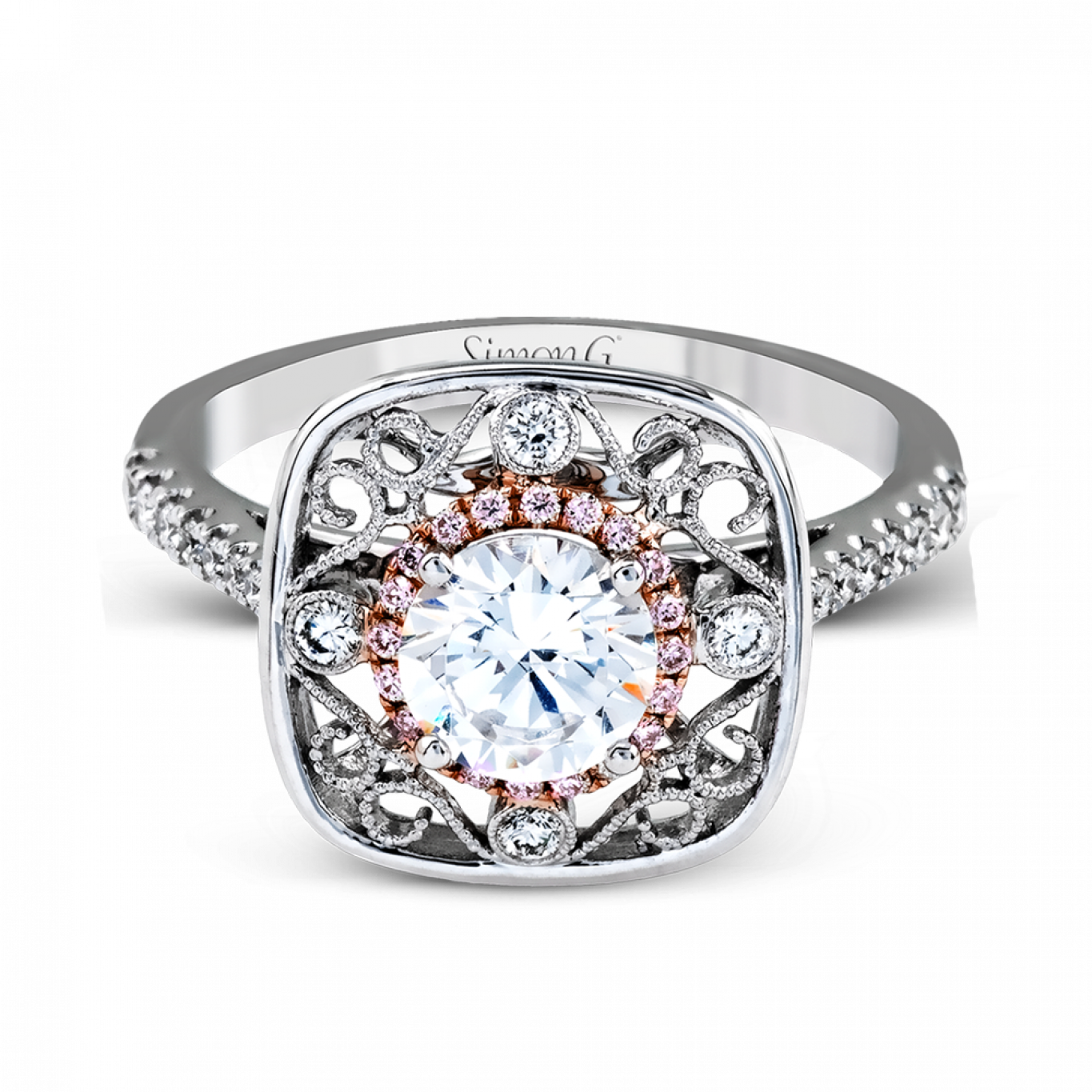 Cushion Shaped Filligree Style Top Diamond Wedding - Pre-engagement Ring (1365x1365), Png Download