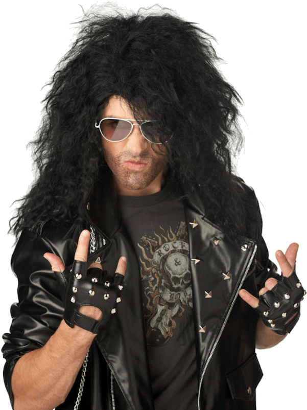 Adult Heavy Metal Rocker Black Wig - 80s Rocker (600x951), Png Download