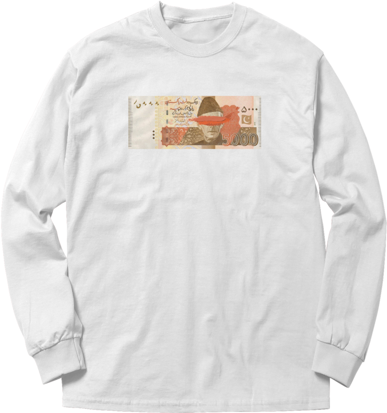 5000 Rupee Long Sleeve Tee - Sweatshirt (1024x1024), Png Download