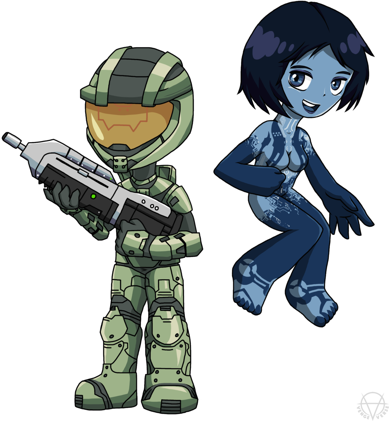 2014 05 15 - Chibi Master Chief Y Cortana (1280x1368), Png Download
