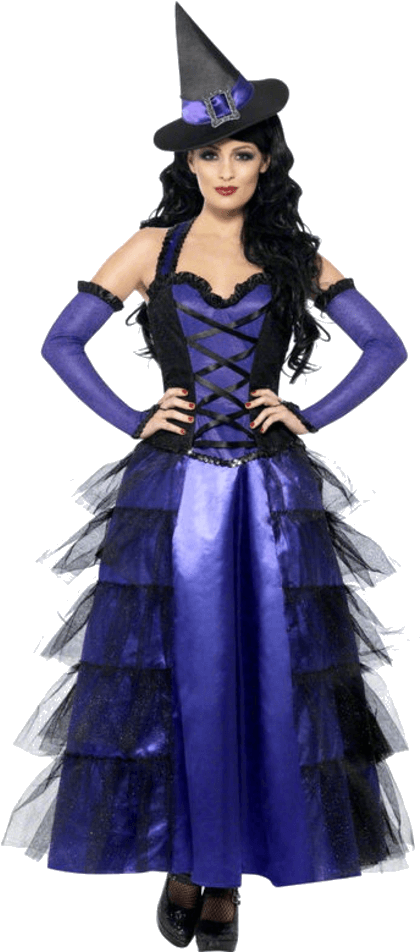 Black & Purple Glamorous Witch Costume - Witch Dress (600x951), Png Download