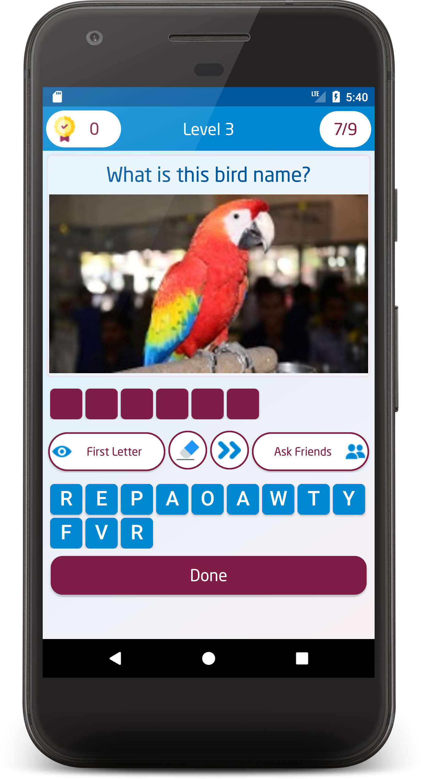 Offline Word Quiz Image Guess Puzzle Game For Android - Macaw (1370x2532), Png Download