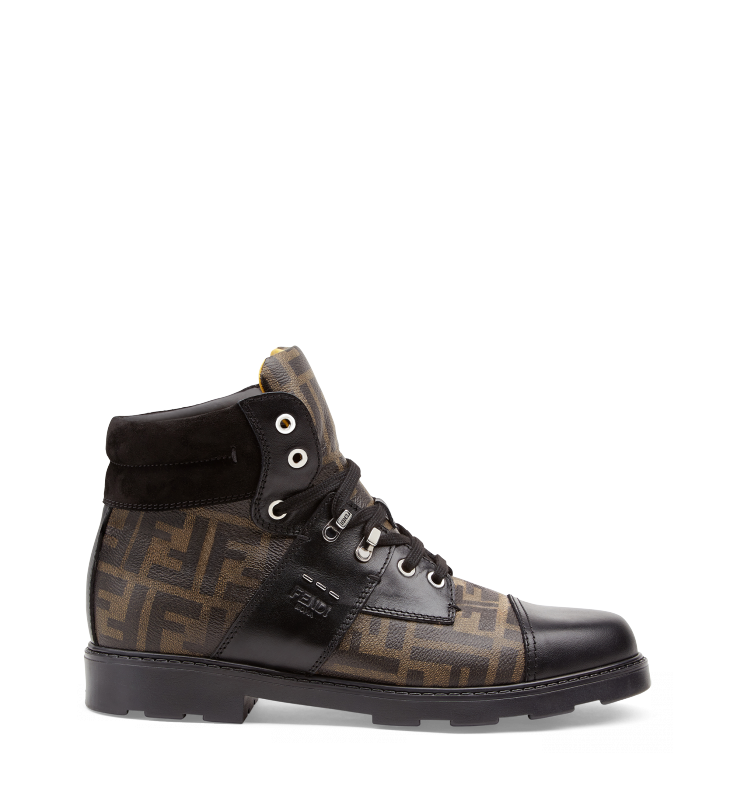 Brown Hiking Boot Tobacco And Black Ff Fabric And Calfskin - Sneakers (737x800), Png Download