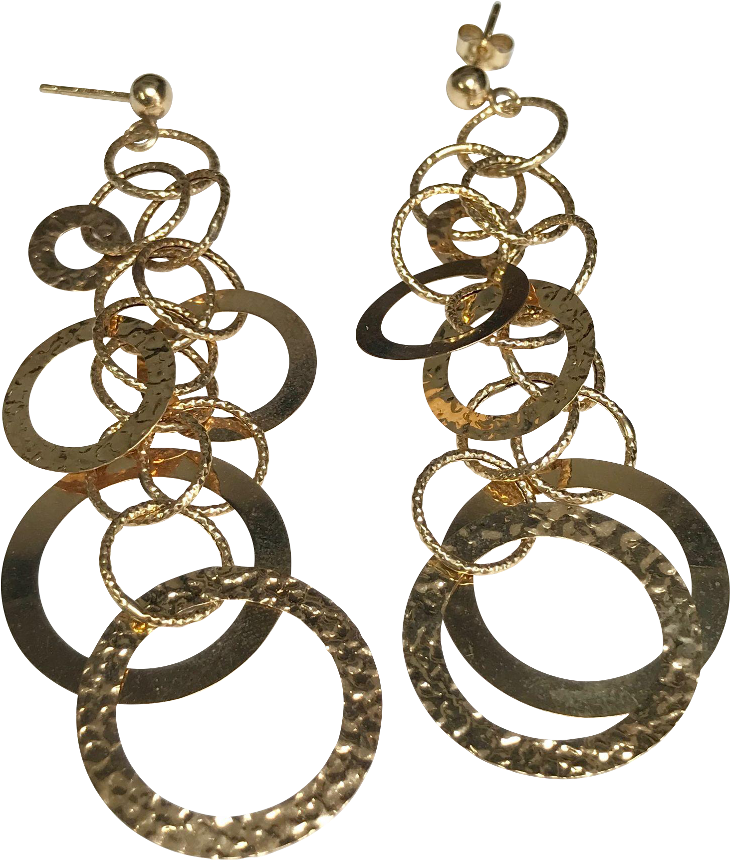 14 K Yellow Gold Pierced Post Fancy Circle Dangle Earrings - Earrings (1722x1722), Png Download