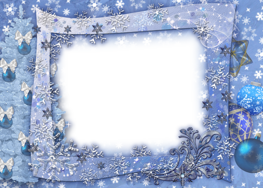 Blue Transparent Christmas Photo Frame With Snowflakesl - Christmas Border Png Blue (1024x730), Png Download