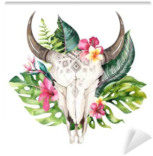 Bohemian Antlers Png - Cow Skull Watercolor Art Boho (400x400), Png Download