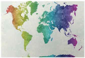 Rainbow Watercolor World Map (400x400), Png Download