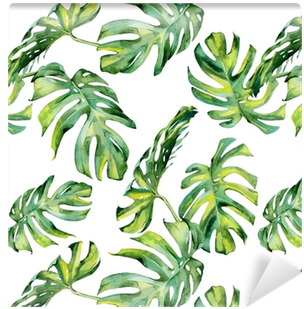 Seamless Watercolor Illustration Of Tropical Leaves, - Watercolour Tropical Leaf Vector Free (400x400), Png Download