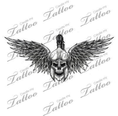 Marketplace Tattoo Spartan Warrior Skull With Wings - Fallen Angel Wings Tattoo (400x400), Png Download