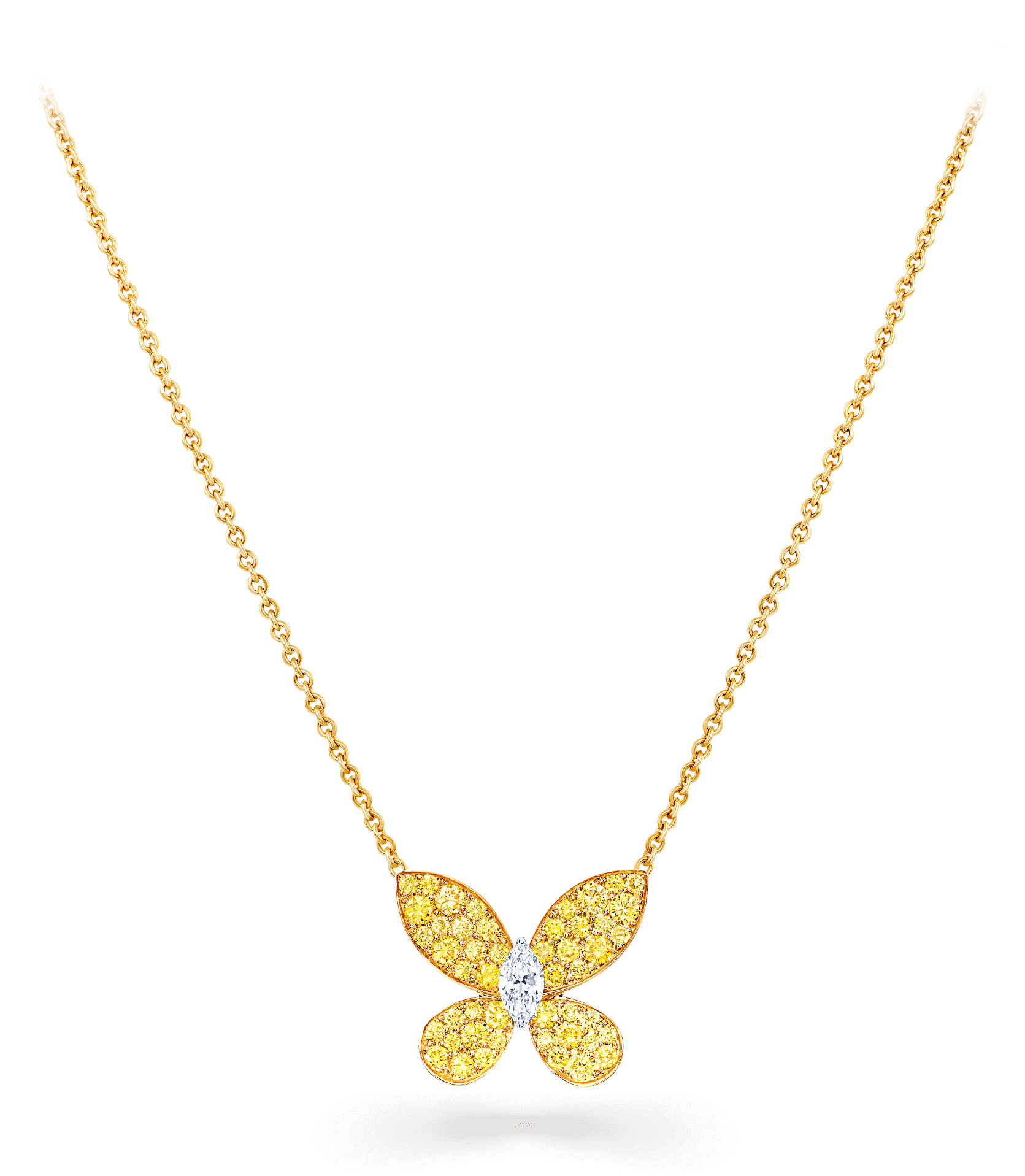 A Graff Pavé Butterfly Yellow And White Diamond Pendant - Butterfly Diamond Necklace Yellow (2000x2000), Png Download