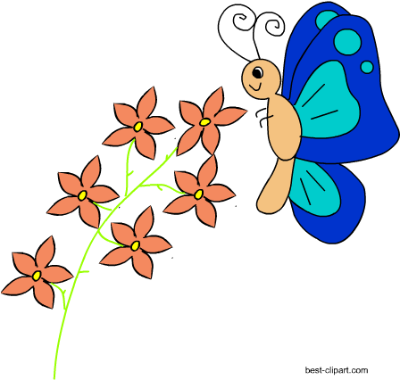 Blue Butterfly And Flowers Clip Art - Blue (450x450), Png Download