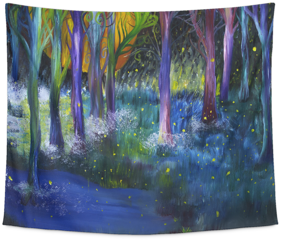 Fireflies Forest Tapestry (1024x1024), Png Download
