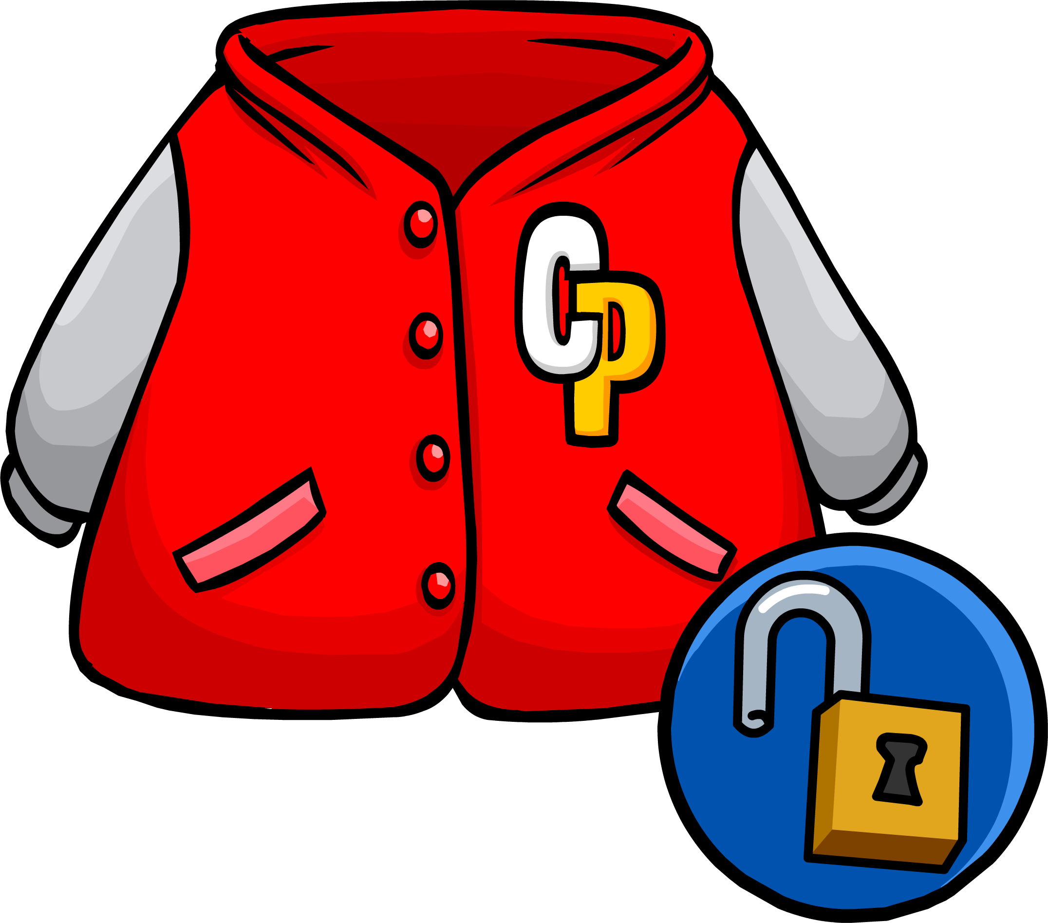 Red Letterman Jacket Unlocked Clothing Icon Id - Club Penguin Letterman (2152x1895), Png Download