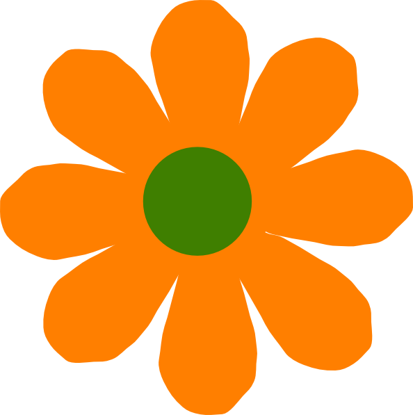 Orange Flower Clip Art At Clker - Orange Daisy Clip Art (594x597), Png Download
