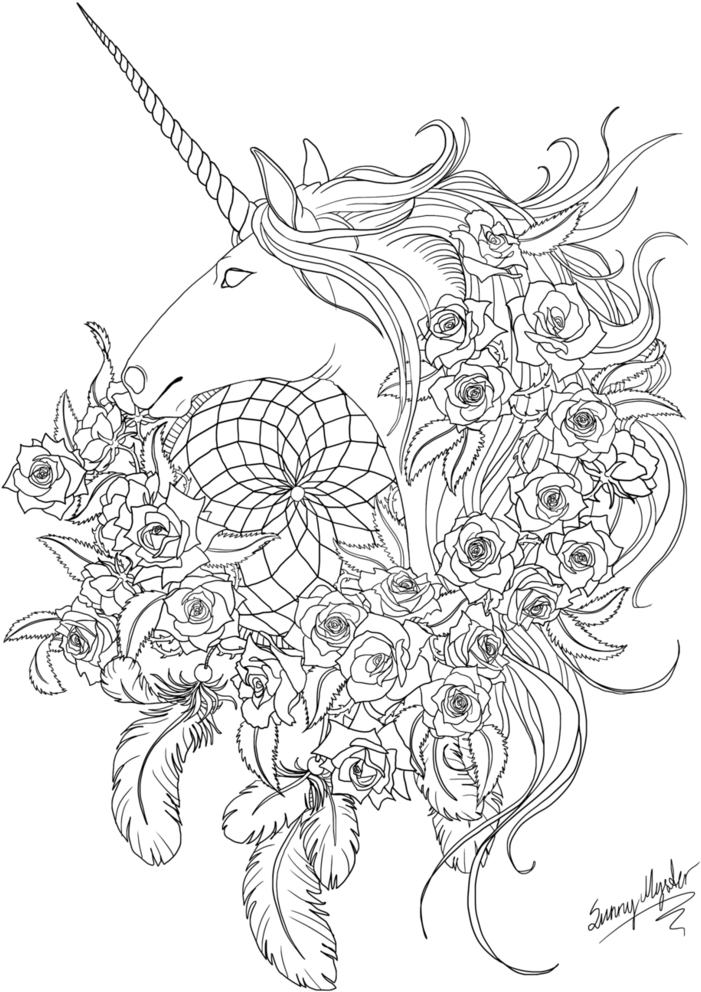 Free Unicorn Dreamcatcher Lineart By Sunima On Deviantart - Unicorn Dreamcatcher Png (784x1019), Png Download