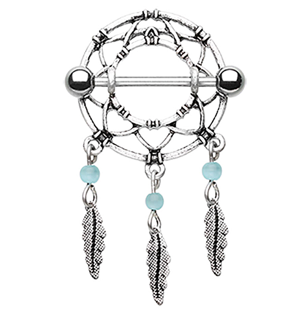 Freshtrends Dreamcatcher Surgical Steel Nipple Ring - Dream Catcher Nipple Rings (730x731), Png Download