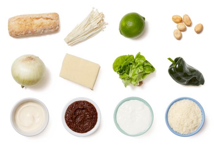 Spicy Poblano & Enoki Mushroom Tortas With Chipotle - Scallion (700x477), Png Download