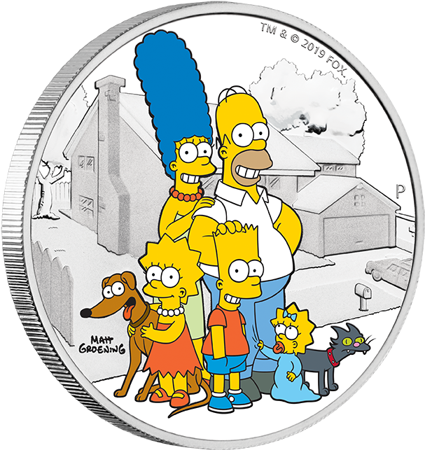 Family 2oz Silver Proof Coin - Perth Mint Simpsons (624x652), Png Download