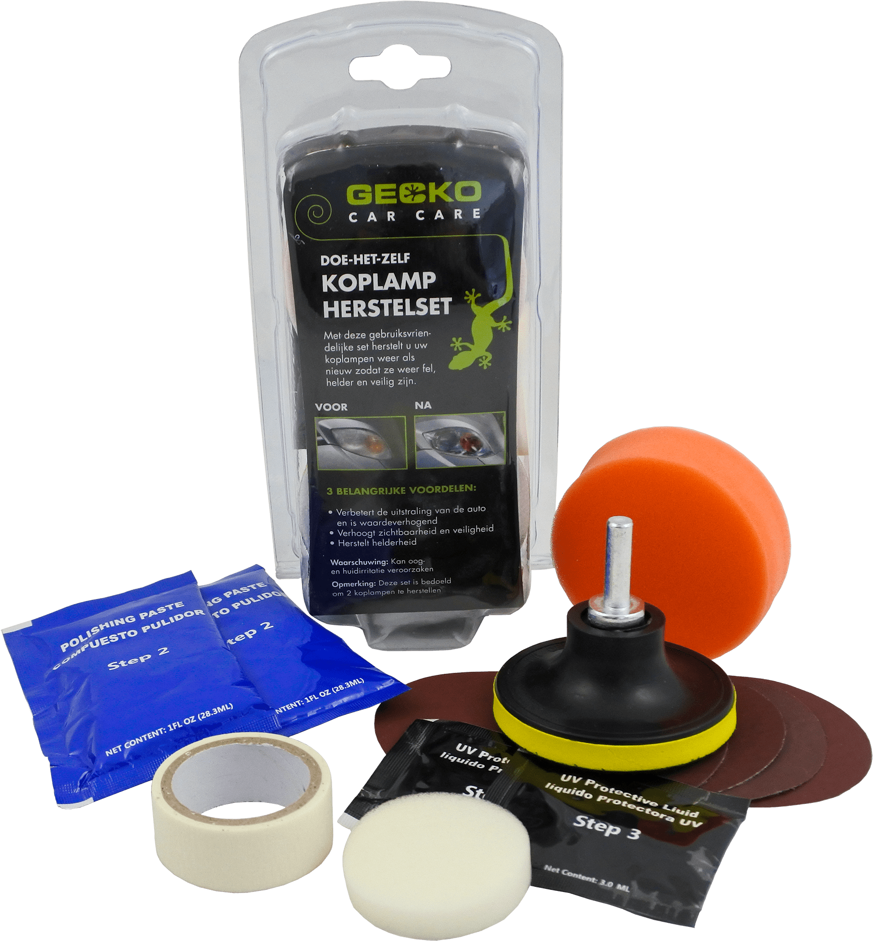 Diy Headlight Restoration Kit - Gecko Koplamp Herstel Kit (2000x2071), Png Download